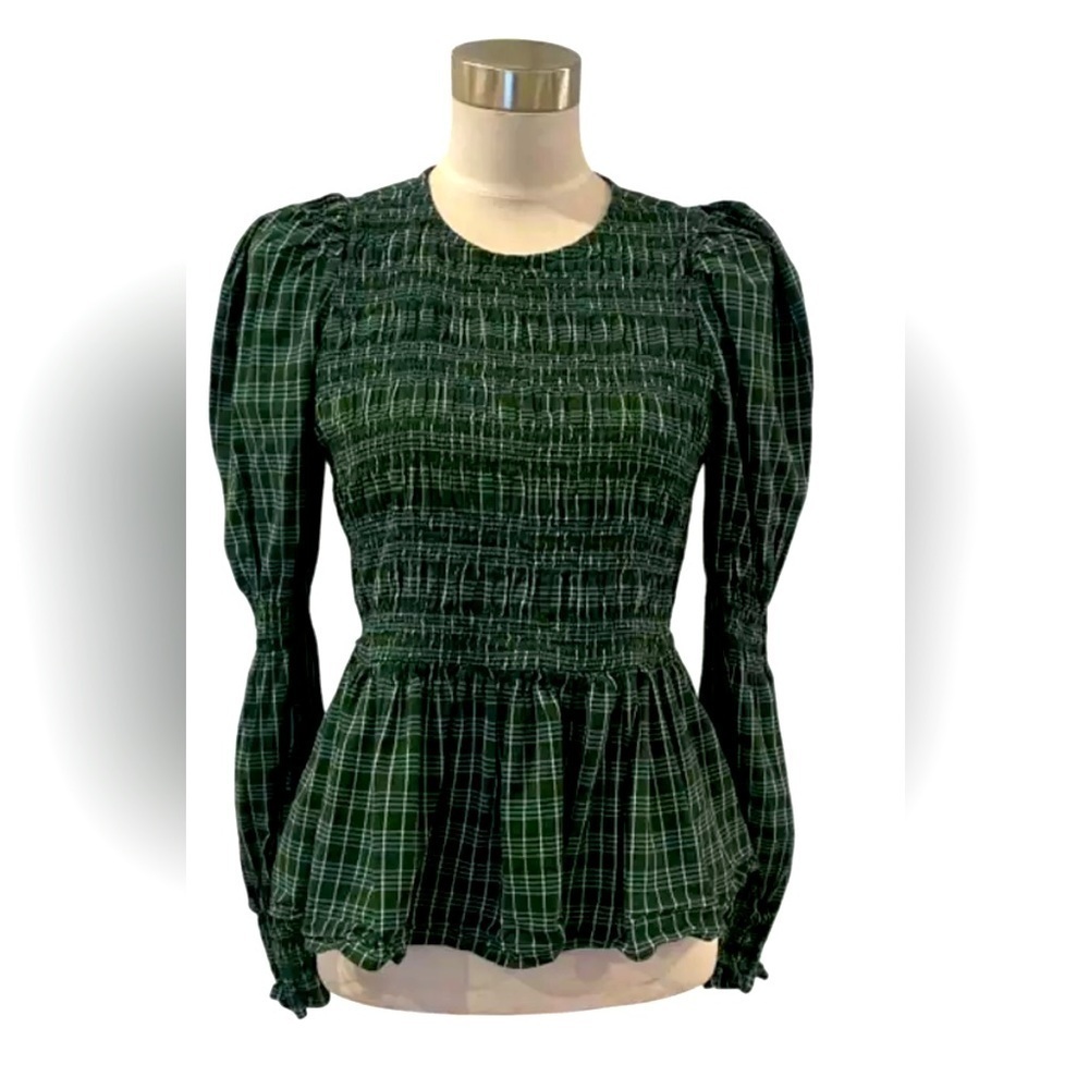 Universal Thread Green plaid smocked long sleeve blouse Medium GUC